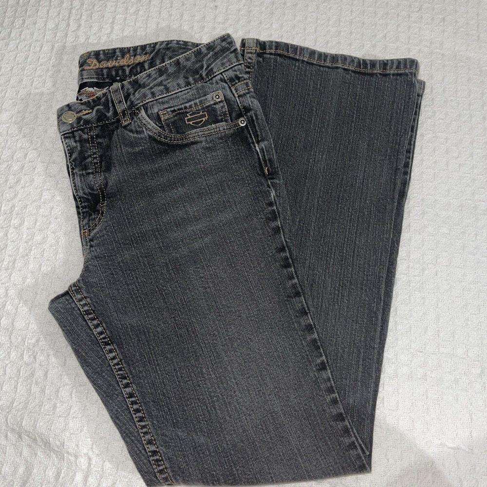 Harley Davidson Women's Boot Cut Grey Black Jeans 8 Petite